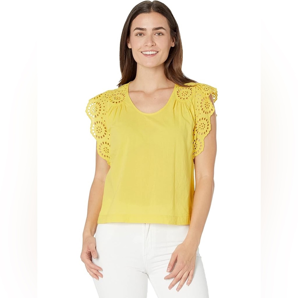 Lilla P Yellow Eyelet Sleeve Blouse